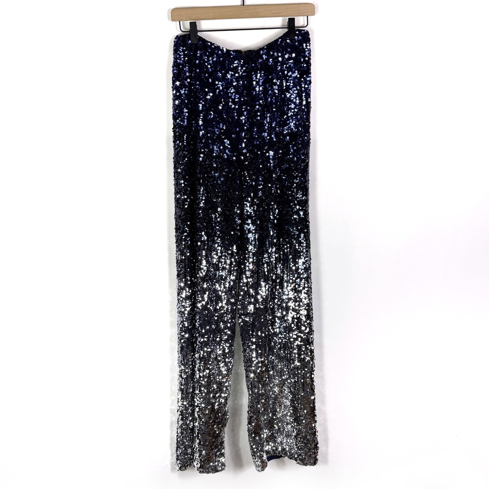 Alice + Olivia Elba Sequin Ombre Pants Blue Silver High Rise Trousers Sz M - Picture 5 of 13